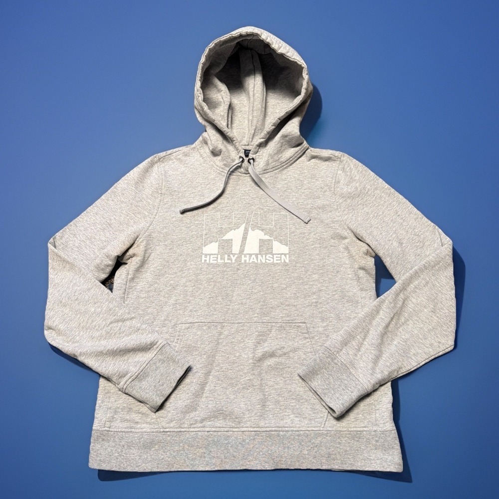 Helly Hansen Hoodie Mens M  Womens L Gray‎ Graphic Logo Pullover Hooded